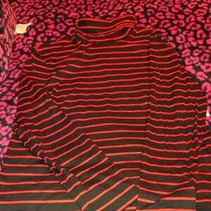 Calvin Klein Jeans Orange and Black Striped Turtleneck
